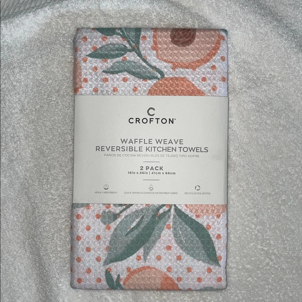 Crofton 2-Pack Peaches Waffle Weave Reversible Gingham Kitchen Towels